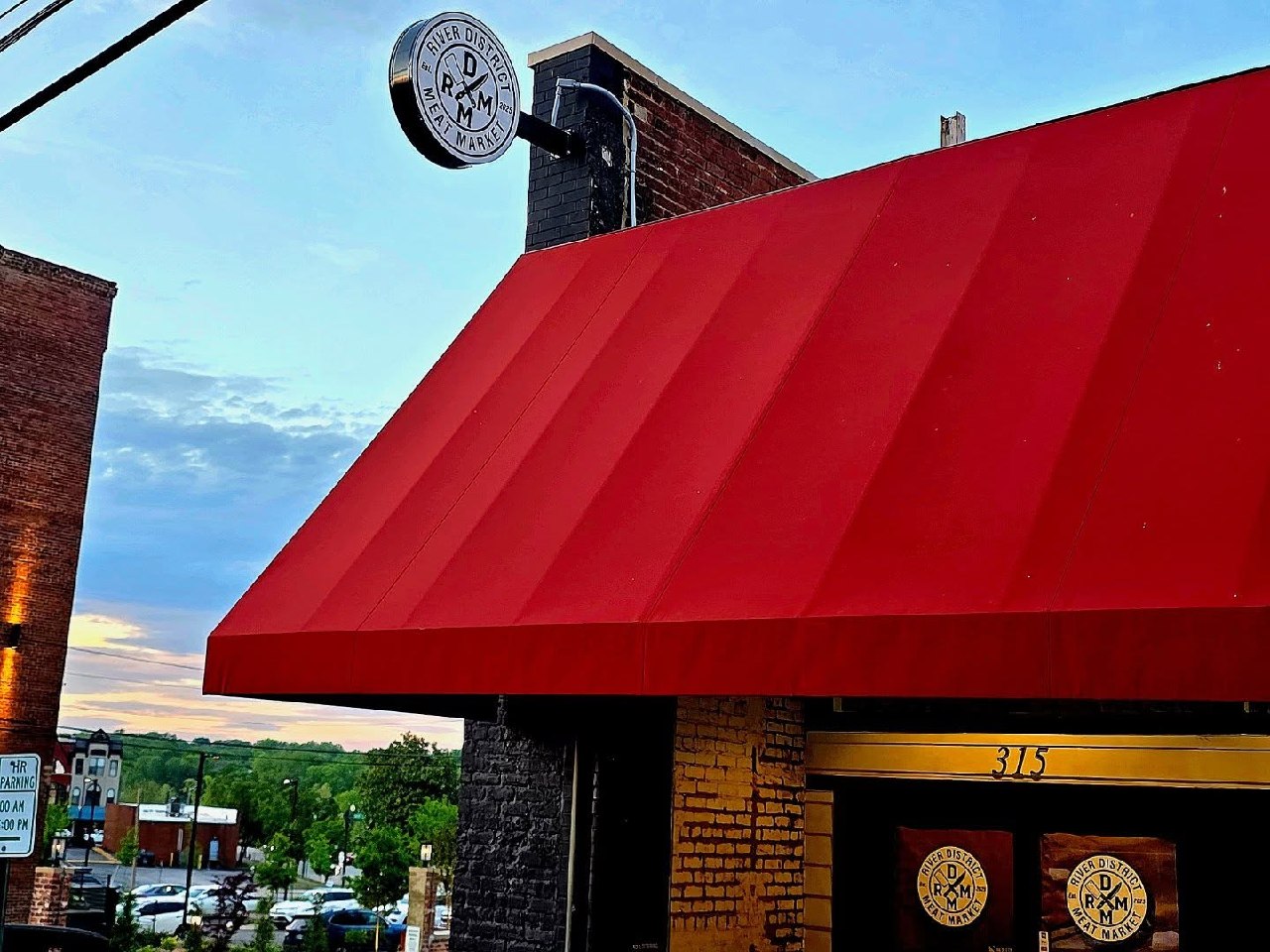 Storefront with red awning
